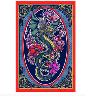Dragons Flowers 3D Tapestry