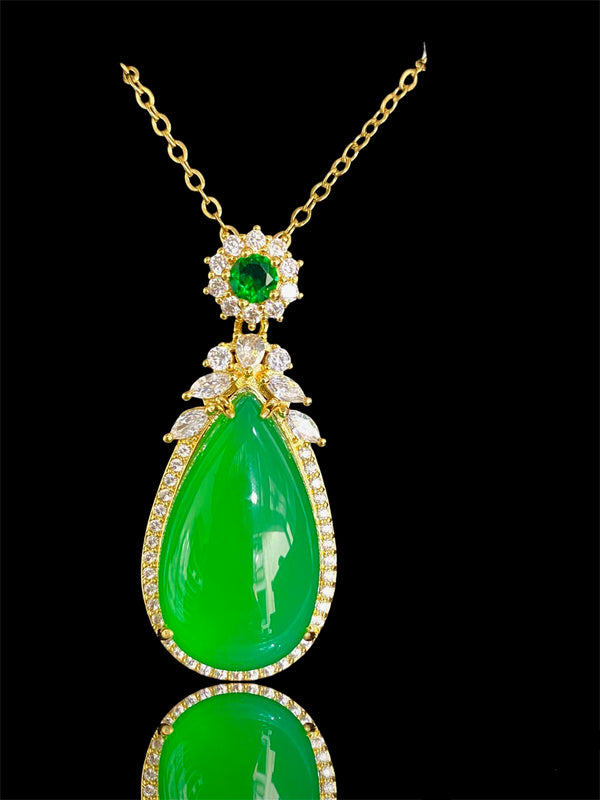 Green Chalcedony Teardrop Necklace