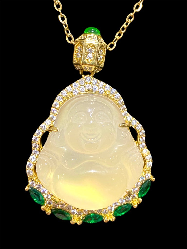 White Chalcedony Budai Necklace