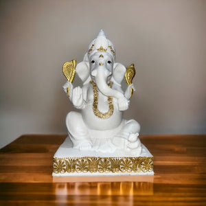 Ganesha White/Gold Figurine