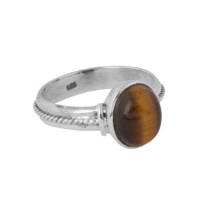 Sterling Silver Tiger Eye Oval Cord On Ring